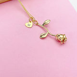 Gold Rose Flower Heart Initial Charm Necklace, N172Y
