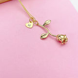 Gold Rose Flower Heart Initial Charm Necklace, N172Y