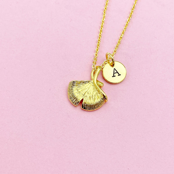 Gold Ginkgo Leaf Charm Necklace, AN61