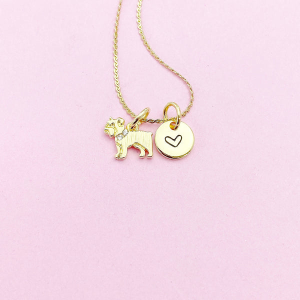 Gold TINY Bulldog Charm Necklace, Bull Dog Charm, Animal Charm, Pet Gift, Personalized Gift, AN3624