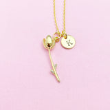Gold Tulip Charm Necklace, Initial Necklace, Flower Girl Jewelry, N2189