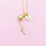 Gold Tulip Charm Necklace, Initial Necklace, Flower Girl Jewelry, N2189