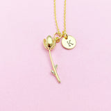 Gold Tulip Charm Necklace, 18K Gold Plated Flower Tulip Charm, N2189