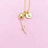 Gold Tulip Charm Necklace, Initial Necklace, Flower Girl Jewelry, N2189