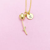 Gold Tulip Charm Necklace, 18K Gold Plated Flower Tulip Charm, N2189