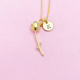 Gold Tulip Charm Necklace, Initial Necklace, Flower Girl Jewelry, N2189