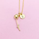 Gold Tulip Charm Necklace, Initial Necklace, Flower Girl Jewelry, N2189