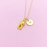 Gold Molar Tooth Charm Necklace, Dentist Dental Jewelry Gifts, N5351