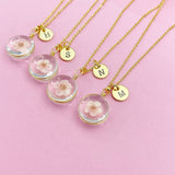 Gold Real Dried Press Flower Necklace, Japanese Girlfriend Gift, N3162