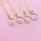 Gold Real Dried Press Flower Necklace, Japanese Girlfriend Gift, N3162
