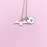 Stainless Steel Bat Necklace, Initial Charm