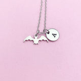 Stainless Steel Bat Necklace, Initial Charm