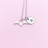 Stainless Steel Bat Necklace, Initial Charm