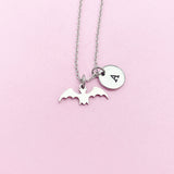 Stainless Steel Bat Necklace, Initial Charm