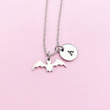Stainless Steel Bat Necklace, Initial Charm