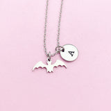 Stainless Steel Bat Necklace, Initial Charm