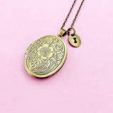 Bronze Flower Locket Pendant Necklace, Long Chain Option, Keepsake Gift, Photo Frame Charm, AN4475