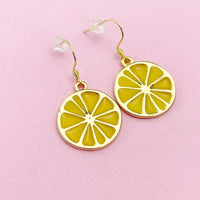 Gold Lemon Charm Earrings, Yellow Lemon Slice Earrings, Orange Slice Charm Earrings, Fruit Jewelry, AN3200