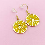 Gold Lemon Charm Earrings, Yellow Lemon Slice Earrings, Orange Slice Charm Earrings, Fruit Jewelry, AN3200