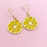 Gold Lemon Slice Charm Dangle Earrings, Fruit Jewelry