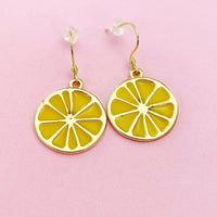 Gold Lemon Charm Earrings, Yellow Lemon Slice Earrings, Orange Slice Charm Earrings, Fruit Jewelry, AN3200