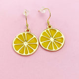 Gold Lemon Charm Earrings, Yellow Lemon Slice Earrings, Orange Slice Charm Earrings, Fruit Jewelry, AN3200