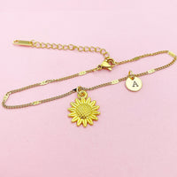 Gold Sunflower Charm Bracelet Wedding Bridesmaid Mother's Day Gifts Ideas Personalized Customized Made to Order, N3126