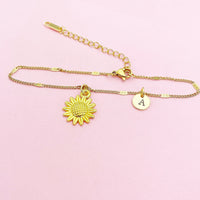 Gold Sunflower Charm Bracelet Wedding Bridesmaid Mother's Day Gifts Ideas Personalized Customized Made to Order, N3126