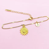 Gold Sunflower Charm Bracelet Wedding Bridesmaid Mother's Day Gifts Ideas Personalized Customized Made to Order, N3126