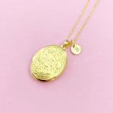 Gold Flower Locket Necklace, Love, Keepsake Photo Frame, N4053