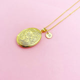 Gold Flower Locket Necklace, Love, Keepsake Photo Frame, N4053