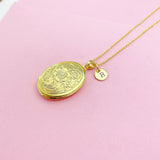 Gold Flower Locket Necklace, Love, Keepsake Photo Frame, N4053