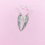 Silver Angel Wing Dangle Earrings, Stainless Steel Hooks