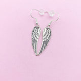 Silver Angel Wing Dangle Earrings, Stainless Steel Hooks