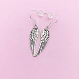 Silver Angel Wing Dangle Earrings, Stainless Steel Hooks