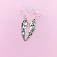 Angel Wing Earrings, Angel Wing Charm Dangle Earrings, Silver Wing Earrings, Wing Charm, Angel Wing Jewelry, Silver Earrings, N1465