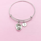 Baseball Glove Charm Bracelet, Initial Bangle, Sports Gift