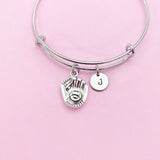 Baseball Glove Charm Bracelet, Initial Bangle, Sports Gift