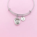 Baseball Glove Charm Bracelet, Initial Bangle, Sports Gift
