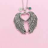 Guardian Angel Wing Necklace, Initial Charm, Silver Feather Charm