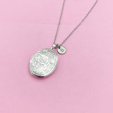 Silver Flower Locket Necklace, Keepsake Photo Charm, Initial Necklace