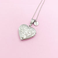 Silver Heart Tree Locket Pendant Necklace, N5599