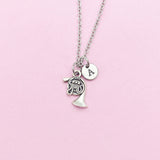 Silver French Horn Necklace, Initial Charm, Music Gift