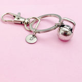 Silver Kettlebell Charm Keychain Fitness Weightlifters Gifts Ideas Personalized Made to Order Jewelry, AN2594