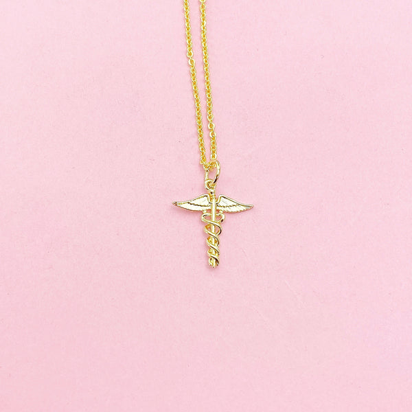Gold Caduceus Necklace, N3063