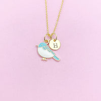 Gold Blue Bird Sparrow Necklace, Bluebird Bird Watcher Gifts Ideas, AN3296