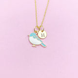 Gold Blue Bird Sparrow Necklace, Bluebird Bird Watcher Gifts Ideas, AN3296