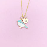 Gold Blue Bird Sparrow Necklace, Bluebird Bird Watcher Gifts Ideas, AN3296