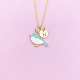 Gold Blue Bird Sparrow Necklace, Bluebird Bird Watcher Gifts Ideas, AN3296