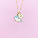 Gold Blue Bird Sparrow Necklace, Bluebird Bird Watcher Gifts Ideas, AN3296